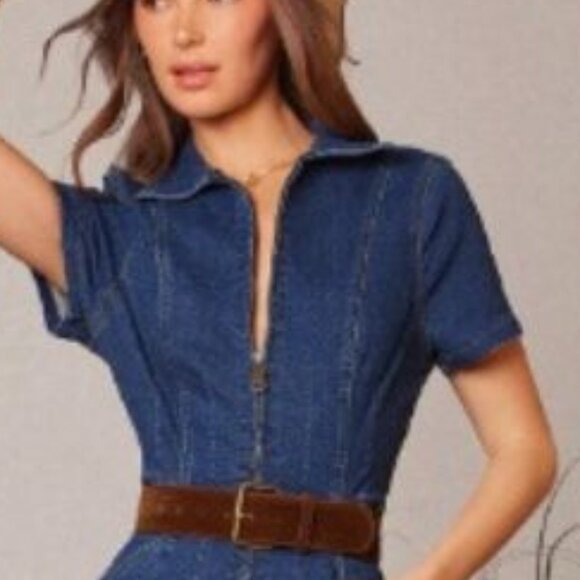 NEW Blue Denim Jumpsuit Size Small - The Jayde Flare - Picture 4 of 4